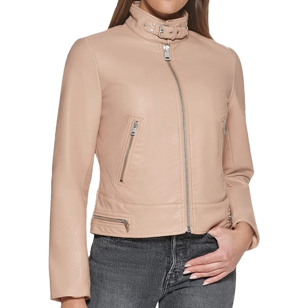 Levi’s Women’s Faux Leather Motocross Racer Jacket w/ Latch Collar in Biscotti